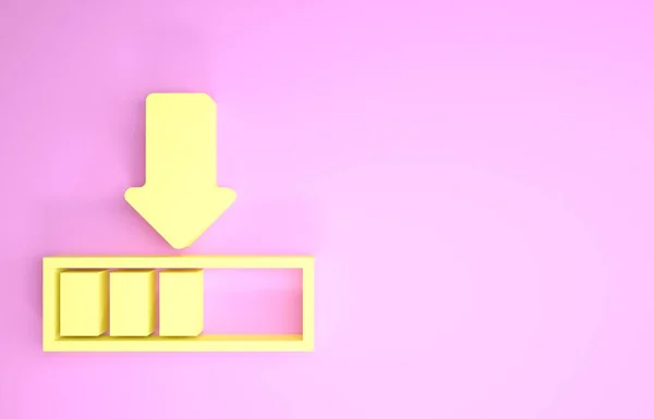 Κίτρινη Φόρτωση εικονιδίου που απομονώνεται σε ροζ φόντο. Λήψη σε εξέλιξη. Εικονίδιο γραμμής προόδου. Μινιμαλιστική έννοια. 3D απεικόνιση 3d καθιστούν — Φωτογραφία Αρχείου
