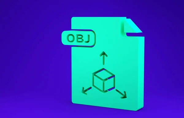 Green OBJ file document. Download obj button icon isolated on blue background. OBJ file symbol. Minimalism concept. 3d illustration 3D render