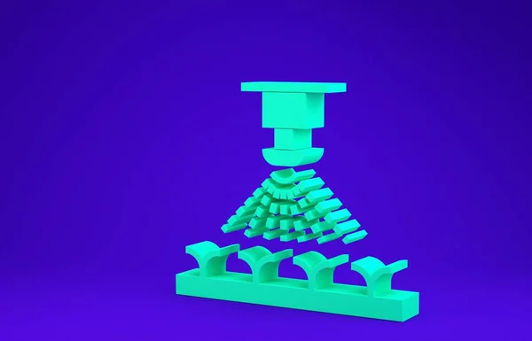 Verde Icono de aspersores de riego automático aislado sobre fondo azul. Equipo de riego. Elemento jardín. Icono de pistola de aerosol. Concepto minimalista. 3D ilustración 3D render —  Fotos de Stock