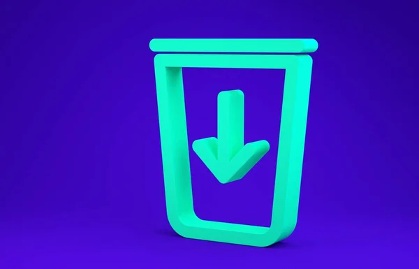 Зеленый Отправить на иконку линии trash, выделенную на синем фоне. Концепция минимализма. 3D-рендеринг — стоковое фото