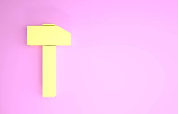 Żółta ikona Młot izolowane na różowym tle. Narzędzie do naprawy. Koncepcja minimalizmu. Ilustracja 3d — Zdjęcie stockowe
