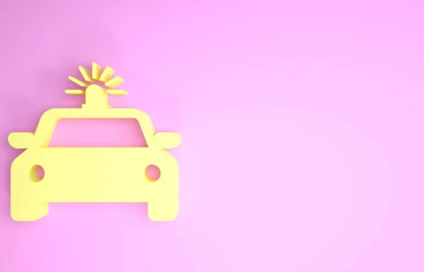 Жовта поліцейська машина та поліцейський ліхтар ізольовані на рожевому фоні. Сирена, що світиться. Концепція мінімалізму. 3D-рендеринг — стокове фото