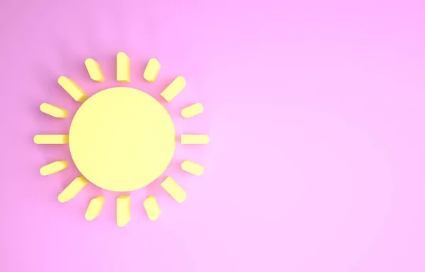 Yellow Sun icon isolated on pink background. Minimalism concept. 3d illustration 3D render — Stock Photo, Image