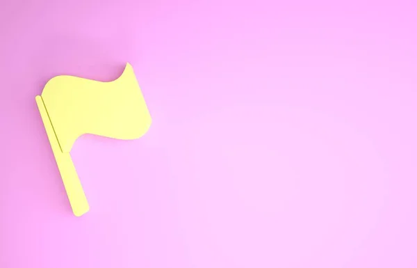 Ikon Bendera Kuning diisolasi pada latar belakang merah muda. Konsep minimalisme. Tampilan 3D ilustrasi 3d — Stok Foto