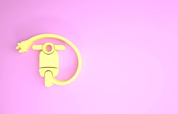 Żółta ikona skutera elektrycznego izolowana na różowym tle. Koncepcja minimalizmu. Ilustracja 3d — Zdjęcie stockowe