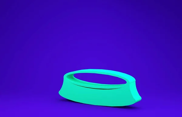 Зелена миска для кормів для собак або кішок ізольована на синьому фоні. Концепція мінімалізму. 3D ілюстрація 3D рендеринга — стокове фото