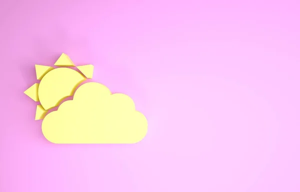 Gelbe Sonne und Wolkenwetter-Ikone isoliert auf rosa Hintergrund. Minimalismus-Konzept. 3D Illustration 3D Renderer — Stockfoto