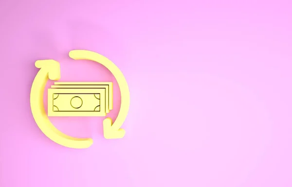 Yellow Refund money icon isolated on pink background. Financial services, cash back concept, money refund, return on investment, savings account. Minimalism concept. 3d illustration 3D render