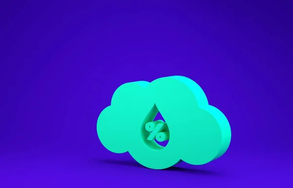 Groene Vochtigheid pictogram geïsoleerd op blauwe achtergrond. Weer en meteorologie, wolk, thermometer symbool. Minimalisme concept. 3d illustratie 3d renderen — Stockfoto