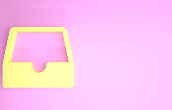 ピンクの背景に隔離された黄色のソーシャルメディアの受信トレイアイコン。ソーシャルネットワークの要素、シンボル。最小限の概念。3Dイラスト3Dレンダリング — ストック写真