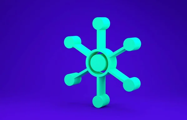 Green Network icon isolated on blue background. Global network connection. Global technology or social network. Connecting dots and lines. Minimalism concept. 3d illustration 3D render