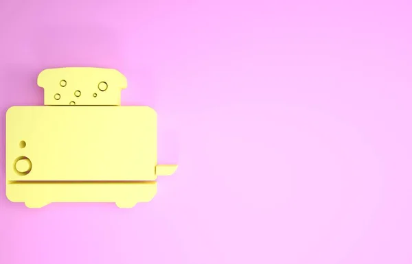Tostadora amarilla con tostadas icono aislado sobre fondo rosa. Concepto minimalista. 3D ilustración 3D render —  Fotos de Stock
