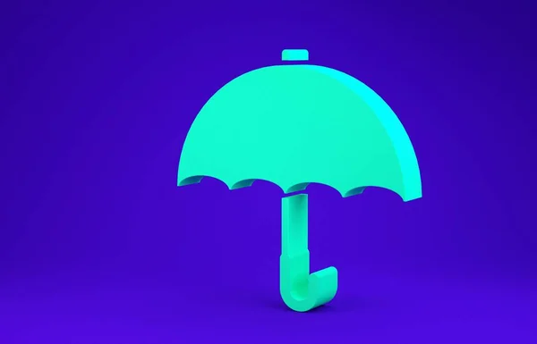 Icône de parapluie vert isolé sur fond bleu. Concept de minimalisme. Illustration 3D rendu 3D — Photo