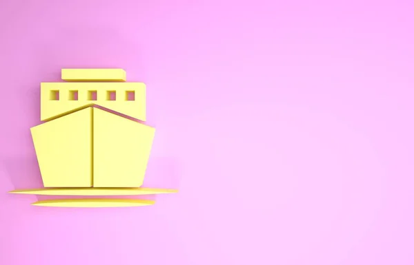 黄色的船标孤立在粉红色的背景上. 最低纲领的概念。 3d说明3d — 图库照片