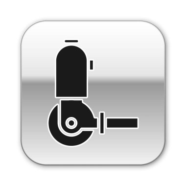 Siyah Açı Öğütücü simgesi beyaz arkaplanda izole edildi. Gümüş kare düğme. Vektör İllüstrasyonu