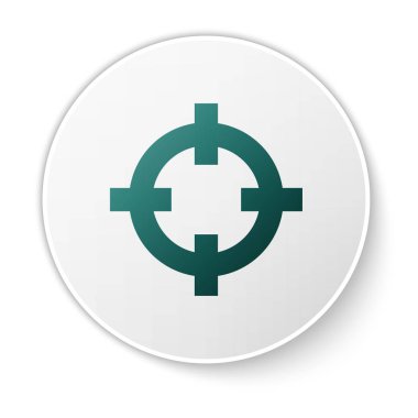 Atış yarışması ikonu için yeşil hedef sporu beyaz arka planda izole edildi. Atış mesafesi ya da atış mesafesi için sayıları olan temiz bir hedef. Beyaz daire düğmesi. Vektör İllüstrasyonu