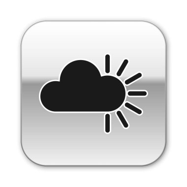 Beyaz arkaplanda siyah bulutlu simge izole edildi. Gümüş kare düğme. Vektör İllüstrasyonu