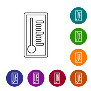 Gri çizgi Meteoroloji termometresi beyaz arka planda izole edilmiş ısı ve soğuk ikonu ölçüyor. Termometre termometresi sıcak ya da soğuk hava gösteriyor. Simgeleri renk daire düğmelerine ayarla. Vektör İllüstrasyonu