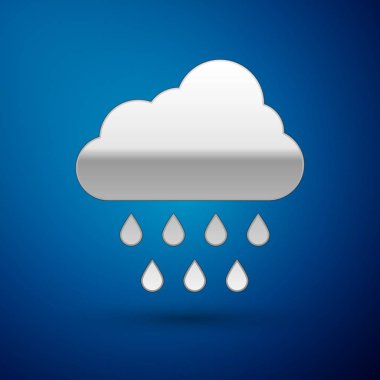 Mavi arka planda izole yağmur simgesi ile Silver Cloud. Yağmur damlası ile yağmur bulutu yağış. Vektör Illustration
