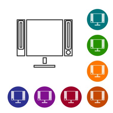 Gri çizgi Akıllı TV simgesi beyaz arkaplanda izole edildi. Televizyon tabelası. Simgeleri renk daire düğmelerine ayarla. Vektör İllüstrasyonu