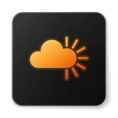 Beyaz arkaplanda turuncu parlayan neon bulutlu simge izole edildi. Siyah kare düğme. Vektör İllüstrasyonu