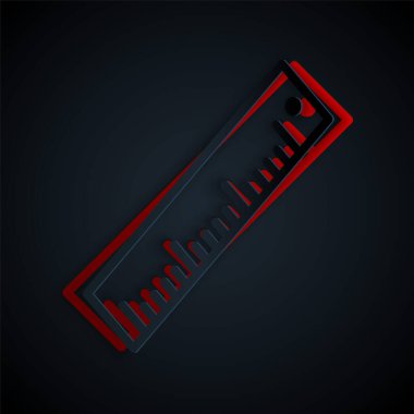 Kağıt kesiği Cetvel simgesi siyah arkaplanda izole edildi. Düz sembol. Kağıt sanatı tarzı. Vektör İllüstrasyonu