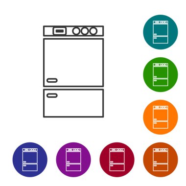 Gri çizgi buzdolabı simgesi beyaz arka planda izole edildi. Buzdolabı buzdolabı. Ev aletleri ve aletler. Simgeleri renk daire düğmelerine ayarla. Vektör İllüstrasyonu