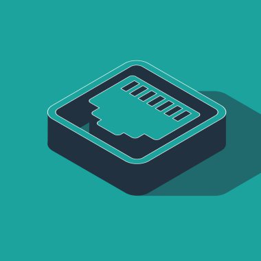 Isometric Ağ portu - kablo soket simgesi yeşil arkaplanda izole edildi. Ian, ethernet port işareti. Yerel alan bağlantı simgesi. Vektör İllüstrasyonu