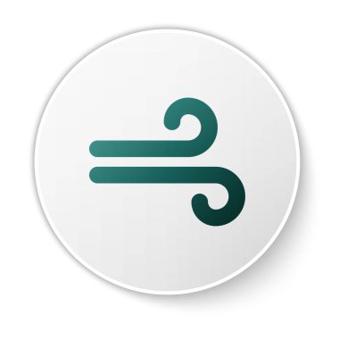 Yeşil Rüzgar simgesi beyaz arkaplanda izole edildi. Rüzgarlı bir hava. Beyaz daire düğmesi. Vektör İllüstrasyonu