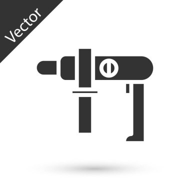 Gri Elektrikli matkap simgesi beyaz arkaplanda izole edildi. Tamir aleti. Vektör İllüstrasyonu