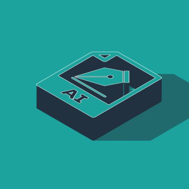 Isometric Ai dosya dökümanı. Yeşil arkaplanda ai düğmesi simgesi indir. Ai dosya sembolü. Vektör İllüstrasyonu