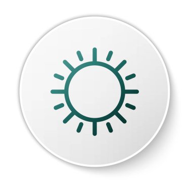 Yeşil Güneş simgesi beyaz arka plan üzerinde izole. Beyaz daire düğmesi. Vektör İllüstrasyonu