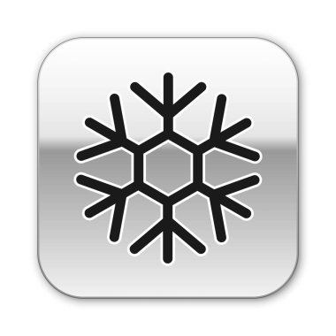 Siyah Kar Tanesi simgesi beyaz arkaplanda izole edildi. Gümüş kare düğme. Vektör İllüstrasyonu