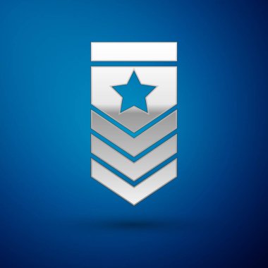 Mavi arkaplanda gümüş sembol izole edildi. Askeri rozet işareti. Vektör İllüstrasyonu