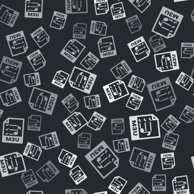 Gri M3u dosya dökümanı. Siyah arkaplanda m3u düğmesi simgesi izole edildi. M3u dosya sembolü. Vektör İllüstrasyonu