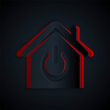 Kağıt kesiği Akıllı ev simgesi siyah arkaplanda izole edildi. Uzaktan kumanda. Kağıt sanatı tarzı. Vektör İllüstrasyonu