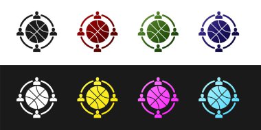 Set Clock with basketball ball inside icon isolated on black and white background. Basketball time. Sport and training. Vector Illustration vector Set Clock with basketball ball inside icon isolated on black and white background. Basketball time. Sport and training. Vector Illustration vector