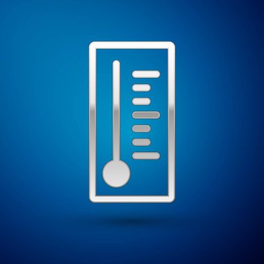 Mavi arka planda ısı ve soğuk ikonu ölçen gümüş meteoroloji termometresi. Termometre termometresi sıcak ya da soğuk hava gösteriyor. Vektör İllüstrasyonu