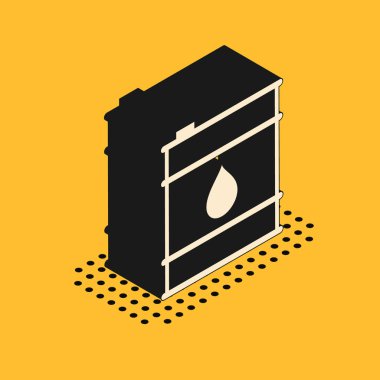 Sarı arka planda izole edilmiş Isometric Oil varil hattı simgesi. Yağ bidonu. Bilgi grafikleri, yakıt, endüstri, güç, ekoloji için. Vektör İllüstrasyonu
