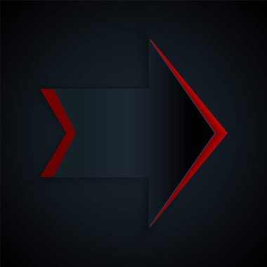 Kağıt kesiği Ok simgesi siyah arkaplanda izole edildi. Yön Arrowhead sembolü. Navigasyon işaretçisi işareti. Kağıt sanatı tarzı. Vektör İllüstrasyonu