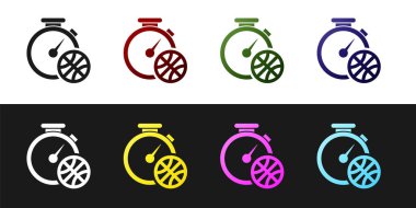 Set Stopwatch with basketball ball inside icon isolated on black and white background. Basketball time. Sport and training. Vector Illustration vector Set Stopwatch with basketball ball inside icon isolated on black and white background. Basketball time. Sport and training. Vector Illustration vector