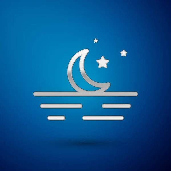 Lua de prata e estrelas ícone isolado no fundo azul. Ilustração vetorial — Vetor de Stock