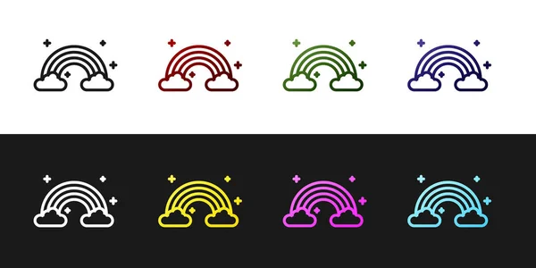 Imposta Rainbow con l'icona delle nuvole isolata su sfondo bianco e nero. Illustrazione vettoriale — Vettoriale Stock