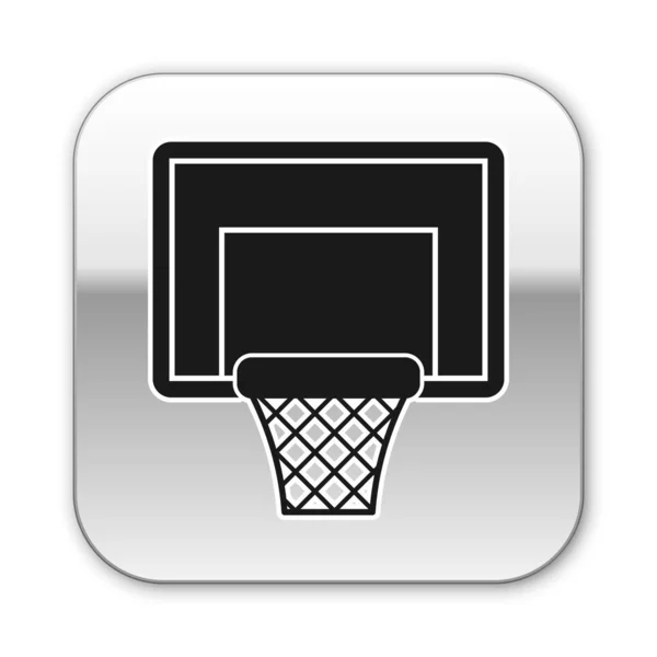 Icône du panneau arrière de basket-ball noir isolé sur fond blanc. Bouton carré argenté. Illustration vectorielle — Image vectorielle