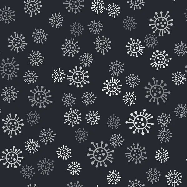 Ref. Grey Bacteria icon isolated seamless pattern on black background. Бактерии и микробы, вызывающие заболевания микроорганизмов, клеточный рак, микробы, вирус, грибы. Векторная миграция — стоковый вектор