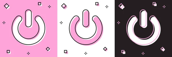 Definir ícone de botão de energia isolado em rosa e branco, fundo preto. Iniciar sinal. Ilustração vetorial —  Vetores de Stock