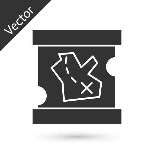 Icono gris del mapa del tesoro pirata aislado sobre fondo blanco. Ilustración vectorial — Vector de stock