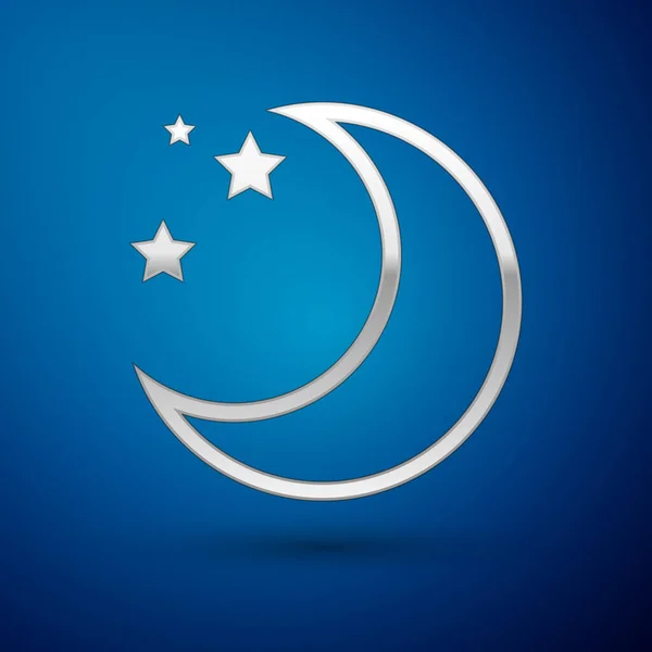 Silver Moon and stars icon isolated on blue background. Vector Illustration — Stock Vector