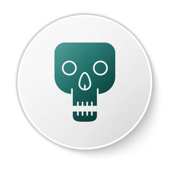 Green Skull icoon geïsoleerd op witte achtergrond. Gelukkig Halloween feest. Witte cirkel knop. Vector Illustratie — Stockvector