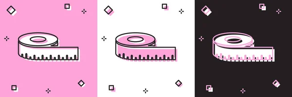 Conjunto de fita métrica ícone isolado em rosa e branco, fundo preto. Fita métrica. Ilustração vetorial — Vetor de Stock